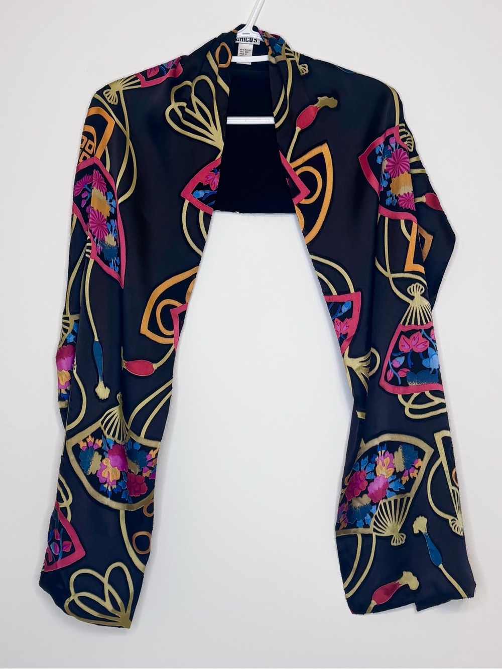 Chico's Silk Blend Floral Asian Fan Wrap Scarf Old Money Sophisticated